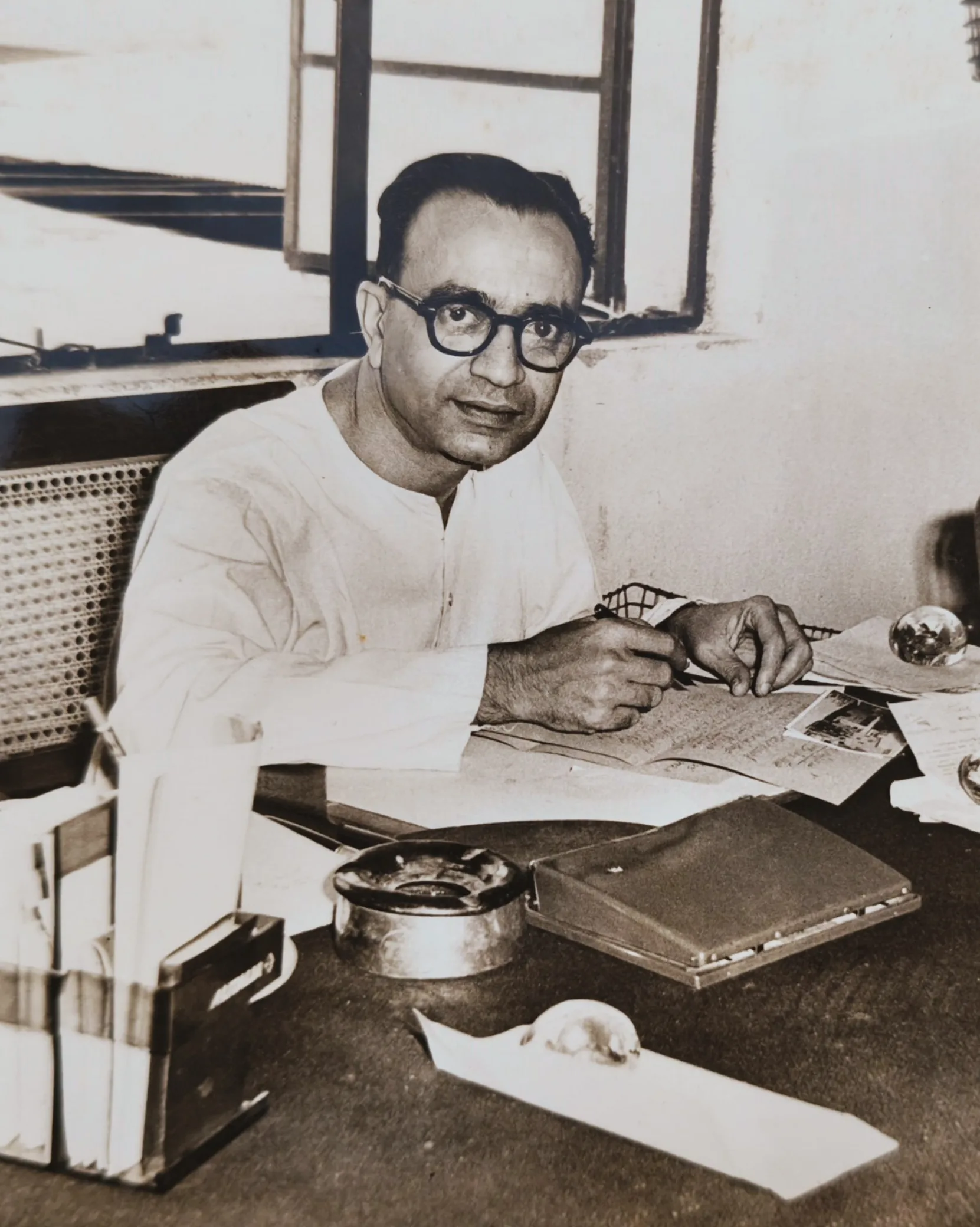 Padmashree Abid Ali Khan at his desk.